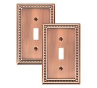 TREEWELL 2-Pack Single Toggle Light Switch Cover Plate, Pearls Decorative Switch Plate Covers, Antique Copper 1 Gang Metal Wall Plate, Corrosion Resistant