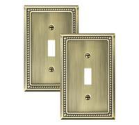 TREEWELL 2-Pack Single Toggle Light Switch Cover Plate, Pearls Decorative Switch Plate Covers, Antique Brass 1 Gang Metal Wall Plate, Corrosion Resistant