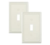 TREEWELL 2-Pack Single Toggle Light Switch Cover Plate, Pearls Decorative Switch Plate Covers, Light Almond 1 Gang Metal Wall Plate, Corrosion Resistant