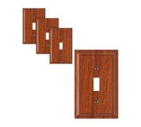 TREEWELL 4-Pack Single Toggle Light Switch Covers Wall Plate, Wood Grain Decorative Switch Plate Covers, 1 Gang Natural Bamboo Fiber Wall Plate, Corrosion Resistant