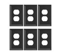 TREEWELL 6-Pack Duplex Outlet Cover, Natural Bamboo Fiber Switch Plates and Outlet Covers, Black Decorative Wall Plates for Electrical Outlets, 1 Gang Receptacle Cover, Corrosion Resistant