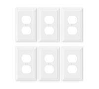 TREEWELL 6-Pack Duplex Outlet Cover, Natural Bamboo Fiber Switch Plates and Outlet Covers, White Decorative Wall Plates for Electrical Outlets, 1 Gang Receptacle Cover, Corrosion Resistant