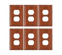 TREEWELL 6-Pack Duplex Outlet Cover, Natural Bamboo Fiber Switch Plates and Outlet Covers, Wood Grain Decorative Wall Plates for Electrical Outlets, 1 Gang Receptacle Cover, Corrosion Resistant