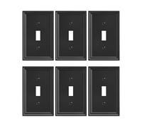 TREEWELL 6-Pack Single Toggle Light Switch Covers Wall Plate, Black Decorative Switch Plate Covers, 1 Gang Natural Bamboo Fiber Wall Plate, Corrosion Resistant