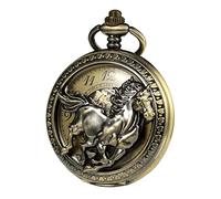 TREEWETO Antique Mechanical Bronze Pocket Watches for Men 3D Horse Pattern Pocket Watch with Chain Skeleton Dial Arabic Numberals