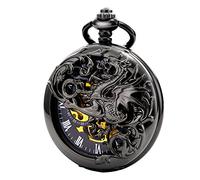 TREEWETO Antique Mechanical Pocket Watch Lucky Dragon Hollow Case Double Hunter Skeleton Dial with Chain + Gift Box