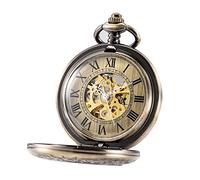 TREEWETO Automatic Mechanical Pocket Watch Half Hunter Case Steampunk Skeleton Dial for Men Women