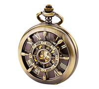 TREEWETO Bronze Double Cover Roman Numerals Dial Skeleton Mens Women Pocket Watch