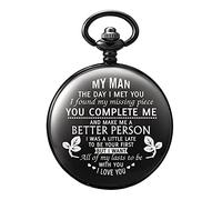 TREEWETO Engraved Black Pocket Watch for Boyfriend My Man Fiancé Husband Customized Personalized Fob Watches for Men Birthday Anniversary Personalized Watch