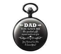 TREEWETO Engraved Black Pocket Watch Gift for Dad, Men, Father, Father-in-Law, Birthday Christmas Memory Gifts Present to Papa Daddy