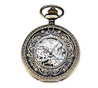 TREEWETO Hollow Mechanical Pocket Watch Flower Vine Skeleton Bronze Roman Numerals