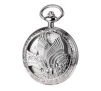 TREEWETO Mechanical Eagle Arabic Numerals Dial Skeleton Pocket Watch Watches with Gift Box and Chains for Mens Women, Silver, Mechanical