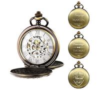 TREEWETO Mechanical Personalized Custom Engraved Pocket Watch Skeleton Bronze Double Cover Gifts for Men Wedding Gift for Groomsmen Best Man