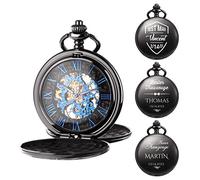 TREEWETO Mechanical Personalized Custom Engraved Pocket Watch Skeleton Silver Double Cover Gifts for Men Wedding Gift for Groomsmen Best Man