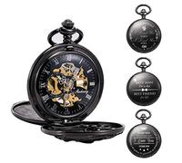 TREEWETO Mechanical Personalized Engraved Lucky Dragon Pocket Watch Skeleton Double Cover Roman Numerals Dial Personalized for Men Dad Son