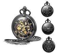 TREEWETO Mechanical Personalized Engraved Lucky Dragon Pocket Watch Skeleton Double Cover Roman Numerals Dial Personalized for Men Dad Son