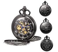 TREEWETO Mechanical Personalized Engraved Lucky Dragon Pocket Watch Skeleton Double Cover Roman Numerals Dial Personalized for Men Dad Son