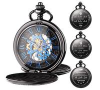 TREEWETO Mechanical Personalized Engraved Pocket Watch Skeleton Black