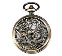 TREEWETO Mechanical Skeleton Pocket Watch Bronze Lucky Dragon + Gift Box