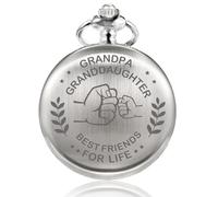 TREEWETO Memory Present to My Grandpa Silver Pocket Watch, I Love You to Grandpa Present from Granddaughter Personalized for Fathers Day Birthday Wedding