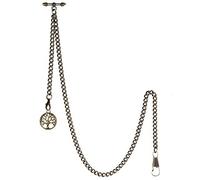 TREEWETO Men's Albert Chain Pocket Watch Curb Link Key Chain 2 Hooks Bronze with Antique Life Tree Pendant Design Charm Fob T Bar