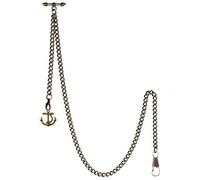 TREEWETO Men's Albert Chain Pocket Watch Curb Link Key Chain 2 Hooks with Antique Anchor Bronze Pendant Design Charm Fob T Bar