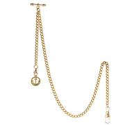 TREEWETO Men's Albert Chain Pocket Watch Curb Link Key Chain 2 Hooks with Antique Anchor Gold Pendant Design Charm Fob T Bar