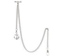 TREEWETO Men's Albert Chain Pocket Watch Curb Link Key Chain 2 Hooks with Antique Anchor Silver Pendant Design Charm Fob T Bar