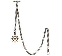 TREEWETO Men's Albert Chain Pocket Watch Curb Link Key Chain 2 Hooks with Antique Bronze Rudder Pendant Design Charm Fob T Bar