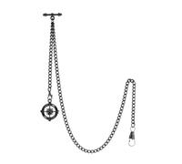 TREEWETO Men's Albert Chain Pocket Watch Curb Link Key Chain 2 Hooks with Antique Compass Pendant Design Charm Fob T Bar, Black