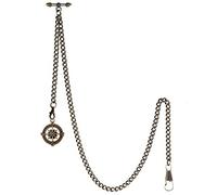 TREEWETO Men's Albert Chain Pocket Watch Curb Link Key Chain 2 Hooks with Antique Compass Pendant Design Charm Fob T Bar, Bronze