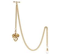 TREEWETO Men's Albert Chain Pocket Watch Curb Link Key Chain 2 Hooks with Antique Dragon Pendant Design Charm Fob T Bar, Gold, Contemporary