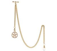 TREEWETO Men's Albert Chain Pocket Watch Curb Link Key Chain 2 Hooks with Antique Five-Pointed Star Pendant Design Charm Fob T Bar, Gold