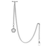 TREEWETO Men's Albert Chain Pocket Watch Curb Link Key Chain 2 Hooks with Antique Five-Pointed Star Pendant Design Charm Fob T Bar, Silver