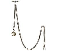 TREEWETO Men's Albert Chain Pocket Watch Curb Link Key Chain 2 Hooks with Antique Five-Pointed Star Pendant Design Charm Fob T Bar, Bronze