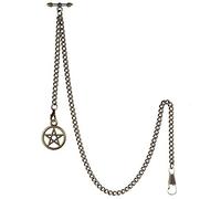 TREEWETO Men's Albert Chain Pocket Watch Curb Link Key Chain 2 Hooks with Antique Five-Pointed Star Pendant Design Charm Fob T Bar Bronze