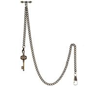 TREEWETO Men's Albert Chain Pocket Watch Curb Link Key Chain 2 Hooks with Antique Key Pendant Design Charm Fob T Bar, Bronze