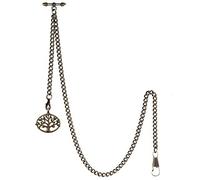 TREEWETO Men's Albert Chain Pocket Watch Curb Link Key Chain 2 Hooks with Antique Life Tree Pendant Design Charm Fob T Bar Bronze