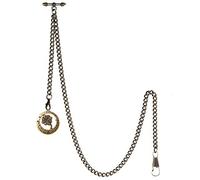 TREEWETO Men's Albert Chain Pocket Watch Curb Link Key Chain 2 Hooks with Antique Lucky Four-Leaf Clover Pendant Design Charm Fob T Bar, Bronze