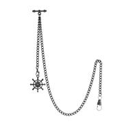 TREEWETO Men's Albert Chain Pocket Watch Curb Link Key Chain 2 Hooks with Antique Rudder Pendant Design Charm Fob T Bar, Black