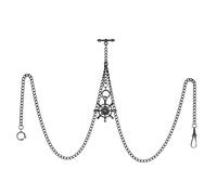 TREEWETO Men's Albert Chain Pocket Watch Curb Link Key Chain 2 Hooks with Antique Rudder Pendant Design Charm Fob T Bar, Black Double