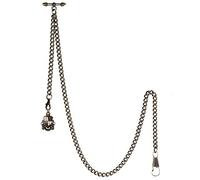 TREEWETO Men's Albert Chain Pocket Watch Curb Link Key Chain 2 Hooks with Antique Shield Bronze Pendant Design Charm Fob T Bar