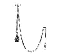 TREEWETO Men's Albert Chain Pocket Watch Curb Link Key Chain 2 Hooks with Antique Shield Pendant Design Charm Fob T Bar, Black