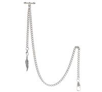 TREEWETO Men's Albert Chain Pocket Watch Curb Link Key Chain 2 Hooks with Antique Silver Leaf Pendant Design Charm Fob T Bar