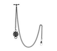 TREEWETO Men's Albert Chain Pocket Watch Curb Link Key Chain 2 Hooks with Antique Wolf Black Pendant Design Charm Fob T Bar
