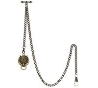 TREEWETO Men's Albert Chain Pocket Watch Curb Link Key Chain 2 Hooks with Antique Wolf Pendant Design Charm Fob T Bar, Bronze, Retro