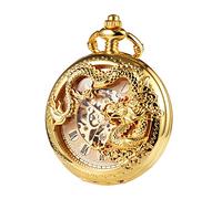 TREEWETO Mens Antique Skeleton Mechanical Golden Pocket Watch