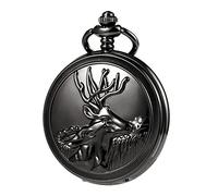 TREEWETO Men's Deer Reindeer Black Full Hunter Case Pocket Watch for Man Fathers Day Birthday, Vintage Mechanical Watch - Anniversary for Him Men Husband