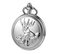 TREEWETO Men's Deer Reindeer Silver Full Hunter Case Pocket Watch