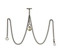 TREEWETO Men's Double Albert Chain Pocket Watch Curb Link Key Chain 3 Hooks with Antique Anchor Bronze Pendant Design Charm Fob T Bar